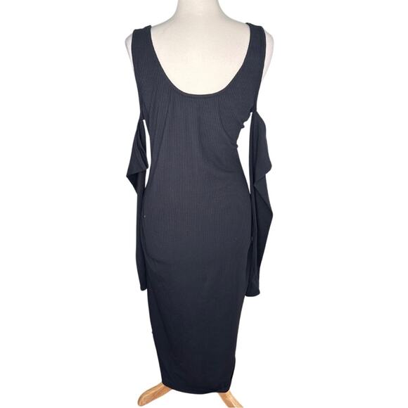 Black Ribbed Cold Shoulder Long Sleeve Midi ASOS Plus Size DressZZ18 - Picture 3 of 12